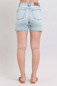 Judy Blue 2 Button Mid Length Dad Shorts in blue 1 - women's shorts - alternate view