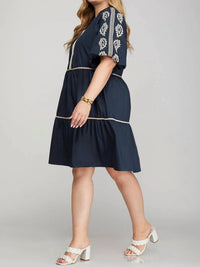 She + Sky - Bissete Embroidered Tiered Midi Dress - Plus