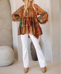 Young Threads Overdyed Chinese Collar Jhabla Top in camel - women's blouse - alternate view