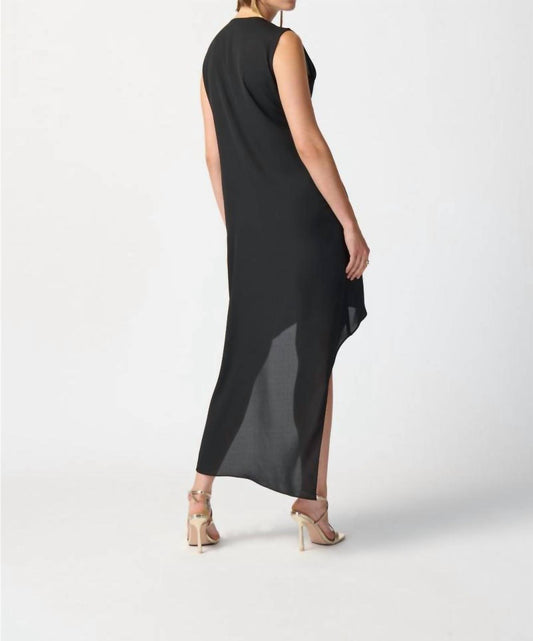 Joseph Ribkoff - Pleated V-neck Asymmetric Hi-low Dress