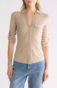 James Perse - Cotton V-neck Button-up Shirt