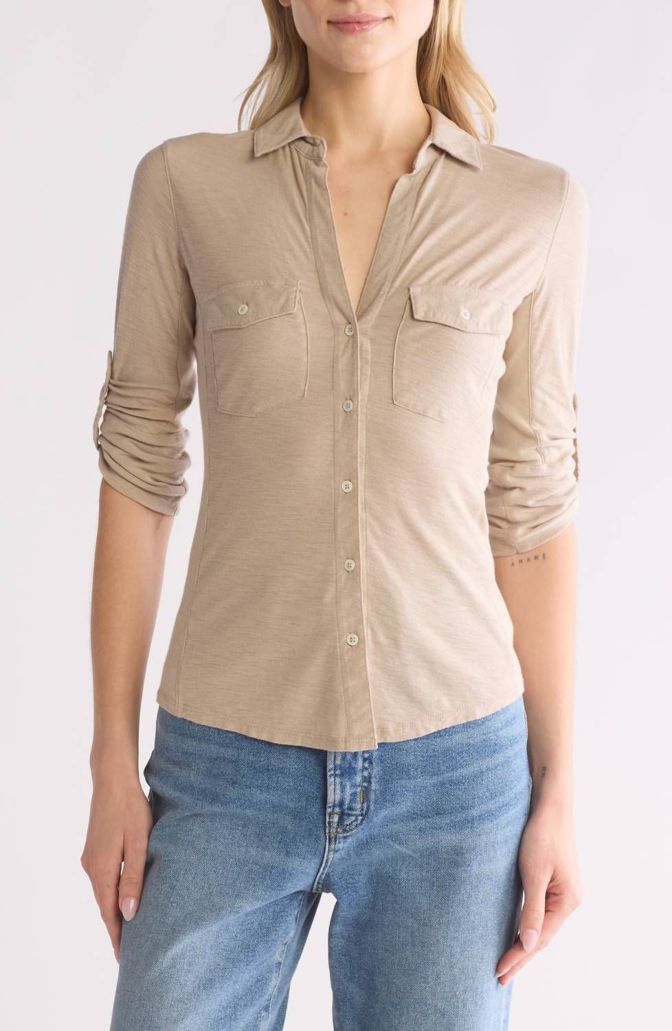 James Perse - Cotton V-neck Button-up Shirt