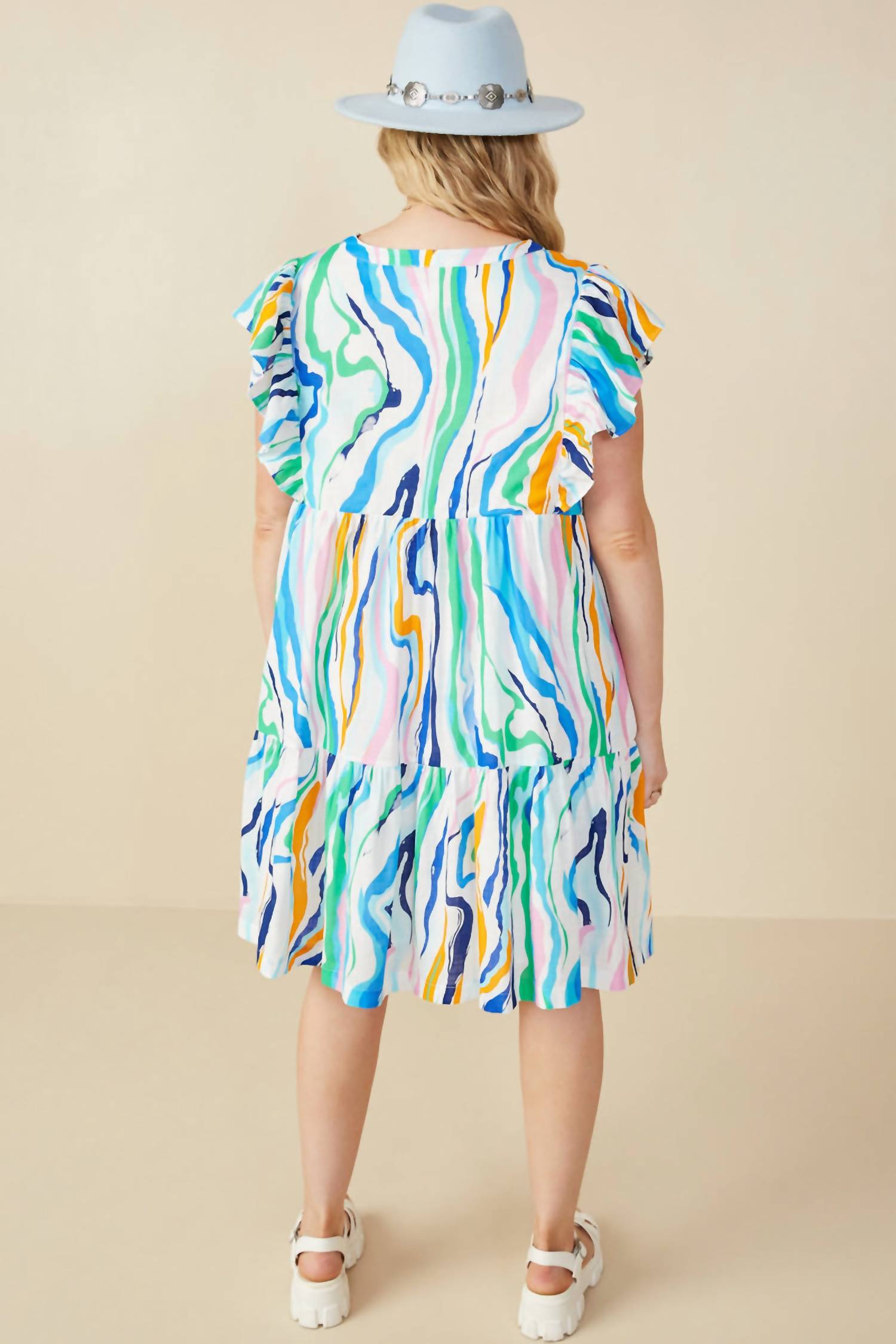 Hayden LA Ruffle Sleeve Mini Dress in green mix - women's dress - alternate view