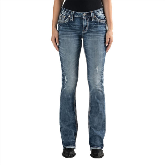 Rock Revival - Stephano Faux Flap Boot Cut Distressed Jean - "34 Inseam