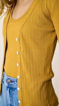 Marea Pointelle Cardigan in chartreuse - women's cardigan - alternate view