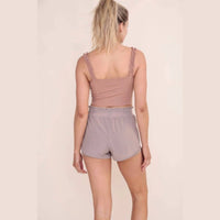 Mono B - Women's Ribbed Ruffle Strap Active Top