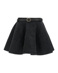 Self-Portrait - Flared Denim Mini Skirt