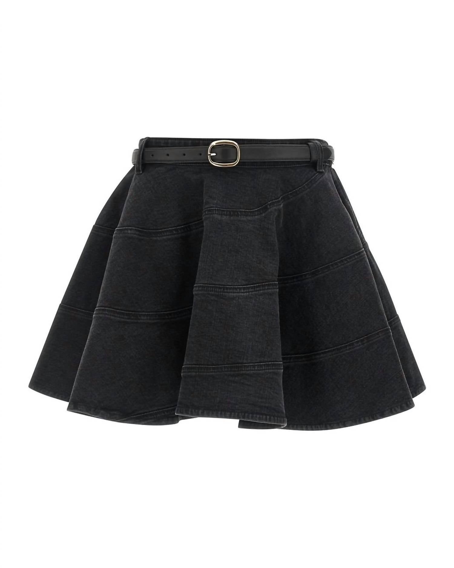 Self-Portrait - Flared Denim Mini Skirt