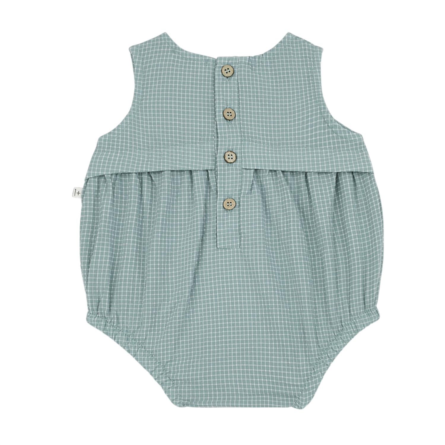 One More In the Family Kids Ugo Check Romper in the family kids ugo check romper in shark - kids' item - detail view