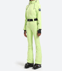 Gsou Snow Women’s Classic Belted Ski Suit in neon green - women's pants - detail view