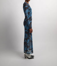 Ganni - Printed Mesh O-neck Ruched Long Dress