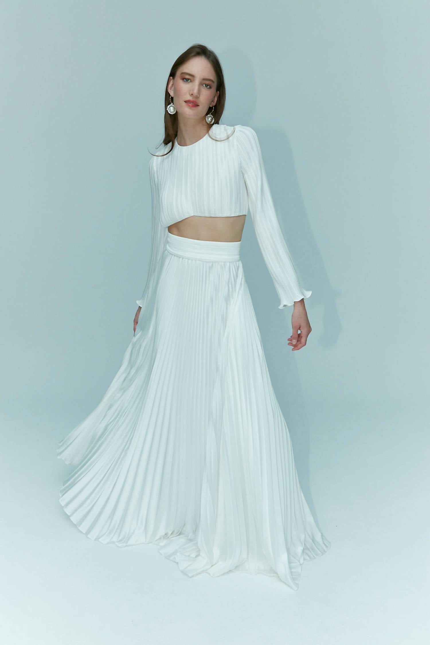 Aiifos Penelope Long Sleeve Crop Top in white - women's shirt - alternate view