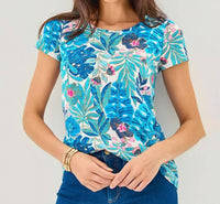Lilly Pulitzer Etta Scoopneck Tee in breezy aqua best fronds forever - women's t-shirt