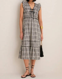 Greylin - Lacey Smocked Tie Front Midi Dress