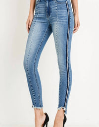 C'Est Toi - High Waist Skinny Jeans With Color Tape