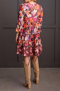Tribal - Floral V-neck Tiered Mini Dress