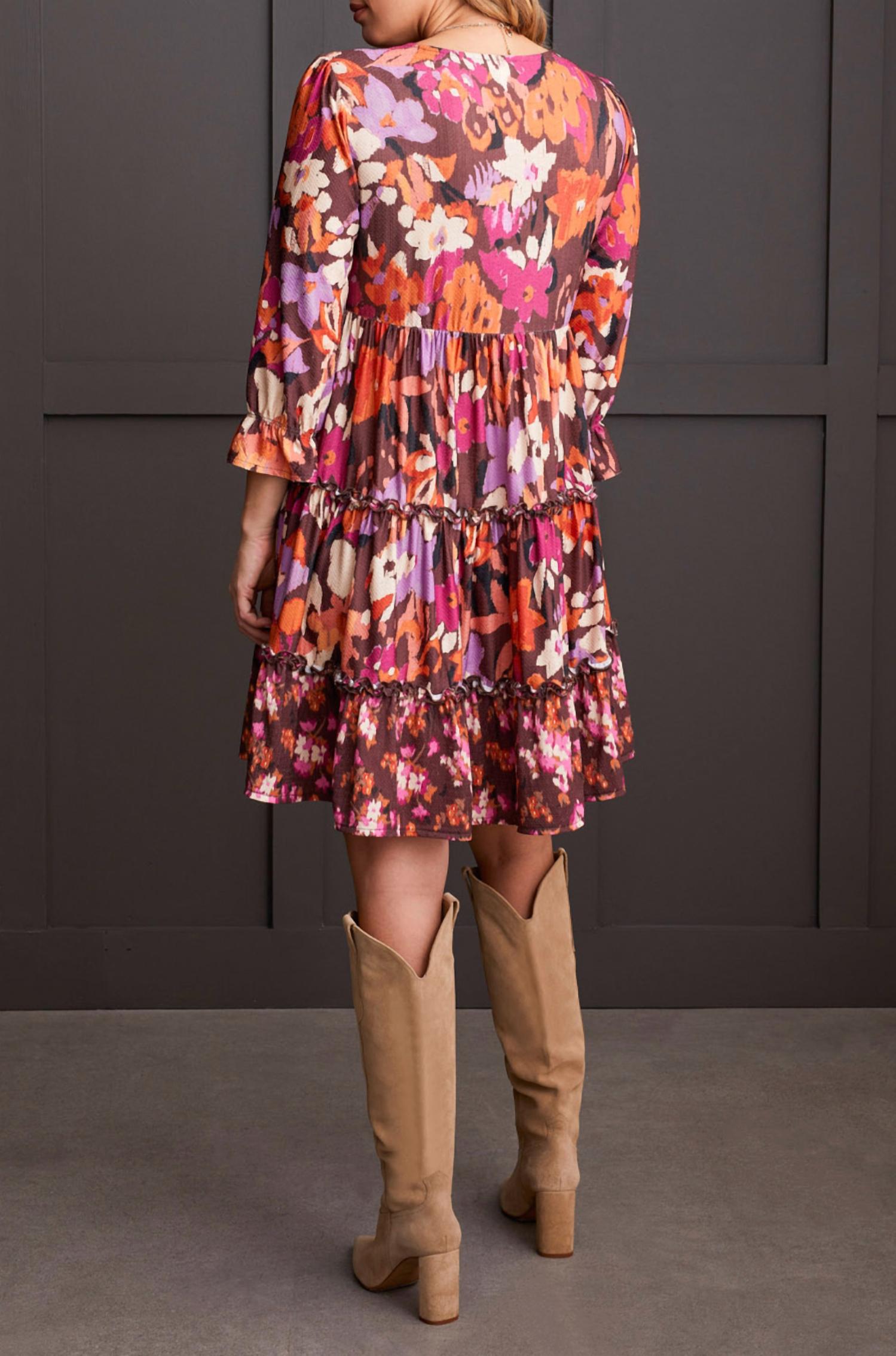 Tribal - Floral V-neck Tiered Mini Dress