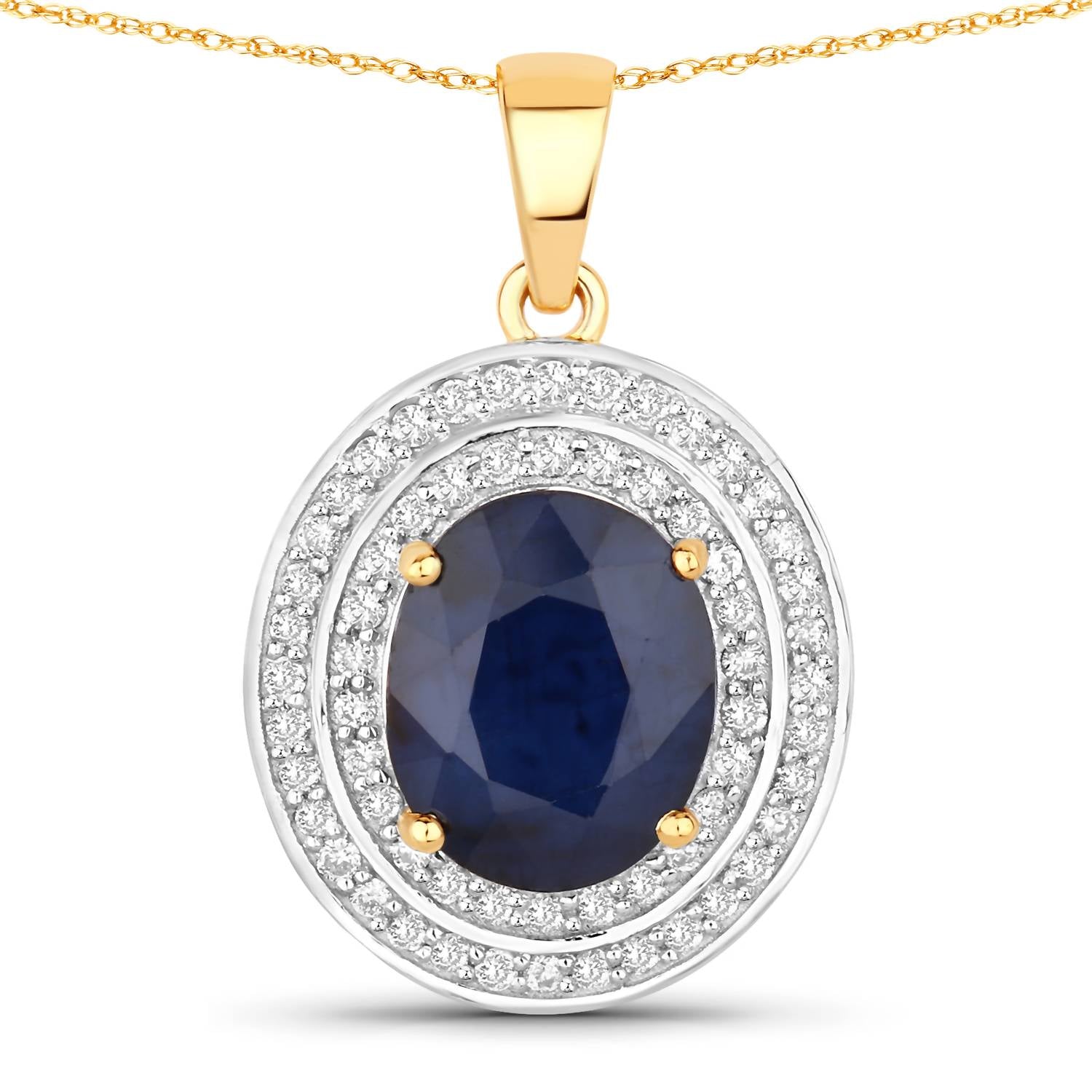 Diana M Jewels Women's Oval Natural Blue Sapphire Pendant Necklace (4.82 Ct) - Statement in 14k yellow gold - women's jewelry