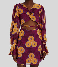 Autumn Adeigbo - Amelie Printed Cut-out Mini A-line Dress