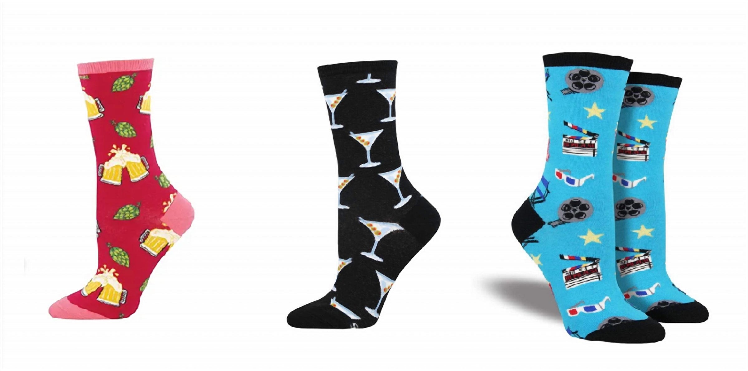 Socksmith - Women's Hoppier Together & Stirred Martini & Movie Night Socks - Set Of 3