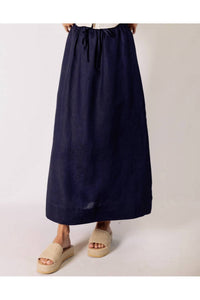 P.CILL Linen Long Skirt in navy - women's skirt - detail view
