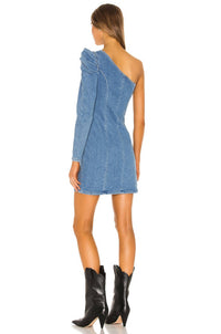 Grlfrnd - Ellie One Shoulder Denim Midi Dress