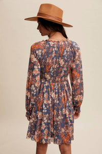 Listicle - Floral Print Smocked Long Sleeve Dress