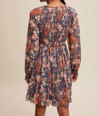 Listicle - Floral Print Smocked Long Sleeve Dress