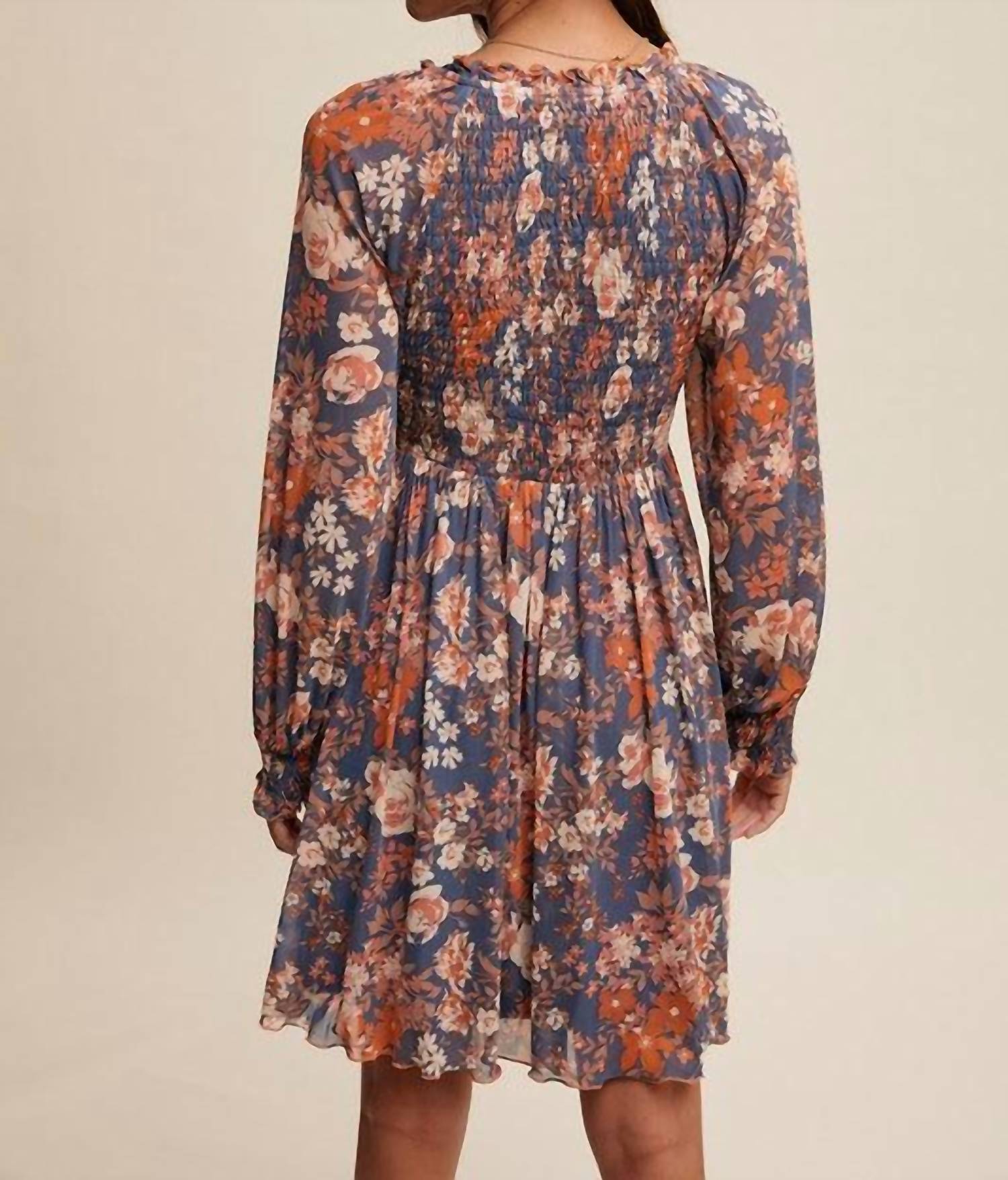 Listicle - Floral Print Smocked Long Sleeve Dress