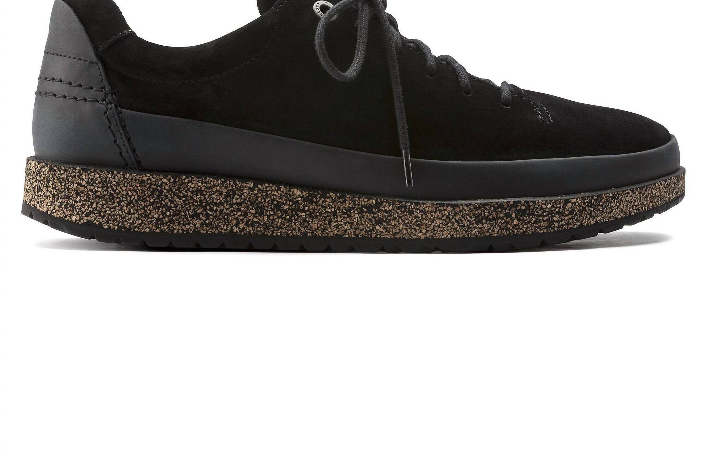 BIRKENSTOCK Unisex Honnef Low Suede Leather Sneakers in black - women's sneaker - detail view
