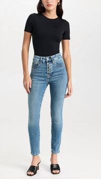 GOOD AMERICAN Good Legs Crop Partial Exposed Button Fly Jeans in indigo564 - women's jeans - view 4