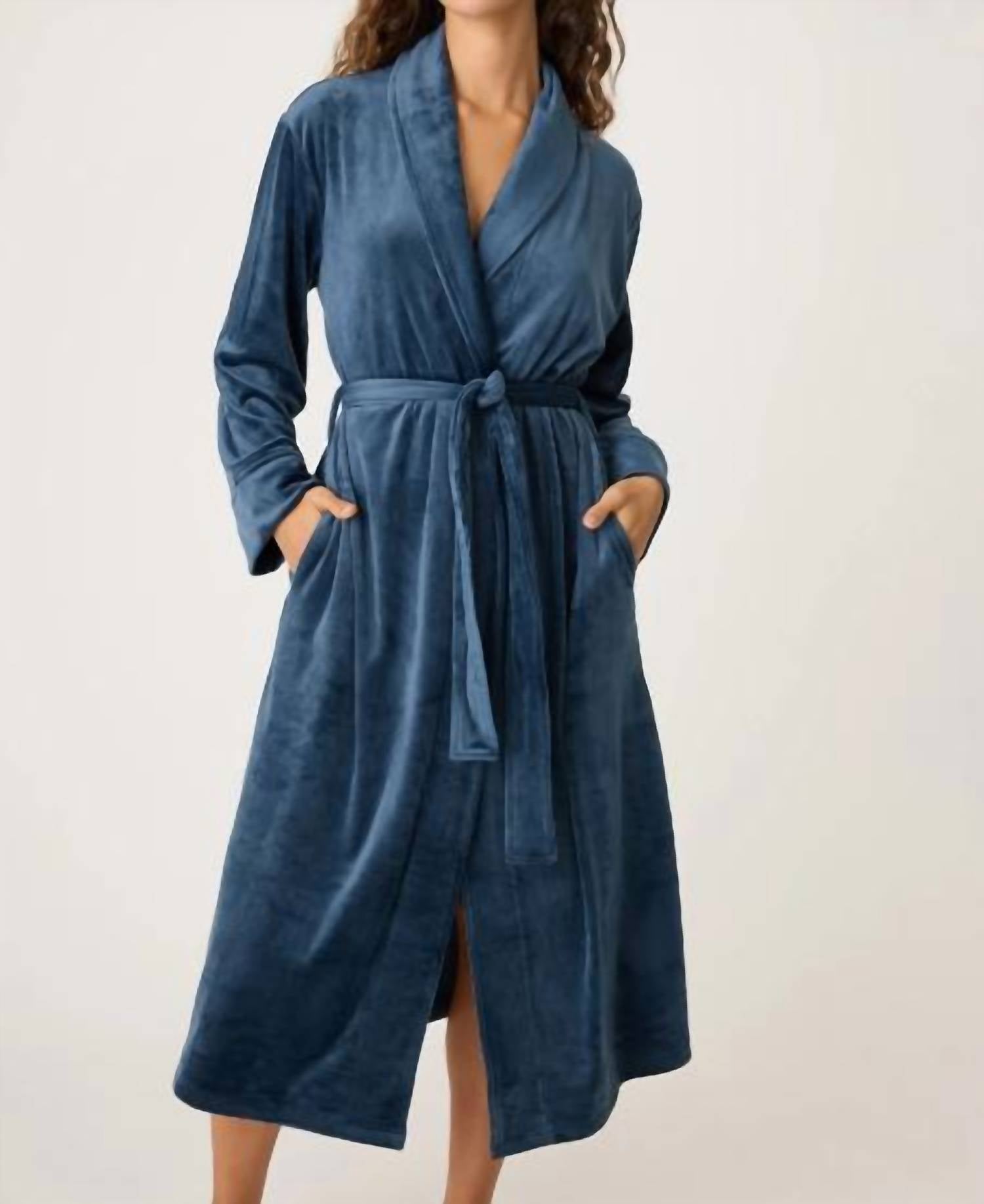 PJ Salvage Velvety Velour Robe in navy - women's intimate