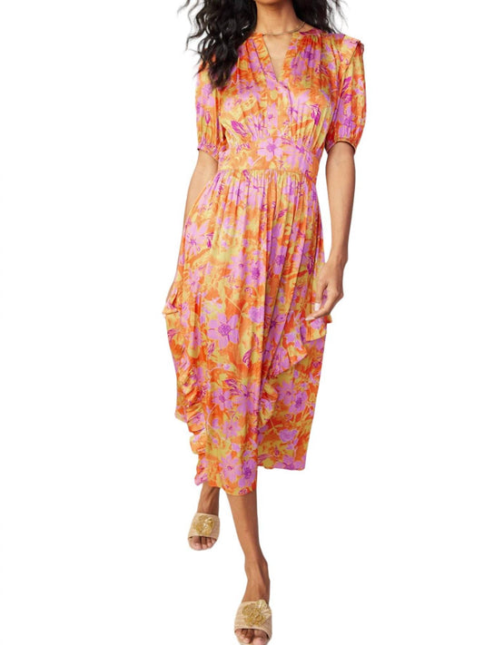 Current Air - SPLIT NECK SMOCKED MIDI DRESS