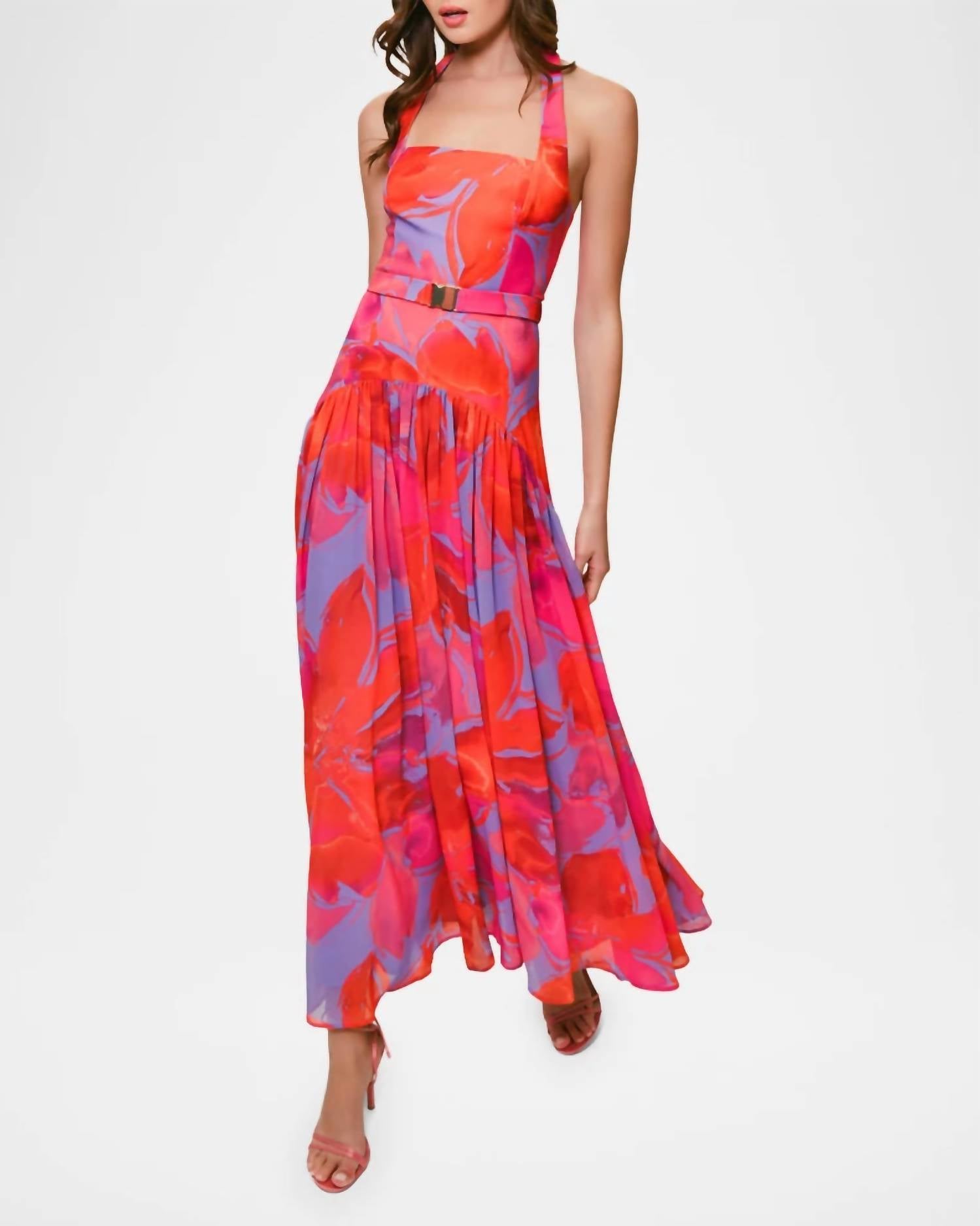 Hutch - Aza Pleated Floral-print Halter Maxi Dress