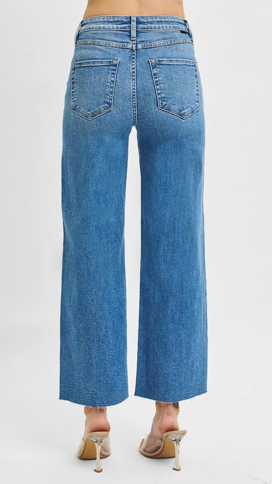 Risen - High Rise Tummy Control Crop Wide Leg Jeans