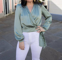 Apricot - Soft Satin Wrap Top