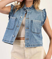Ee:Some - Denim Ruffle Stitch Vest