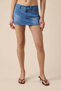 Sky to Moon Harpo Low Rise Denim Skort in medium wash - women's skirt