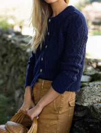 Marea Francis Cable Knit Cardigan in navy - women's cardigan - alternate view