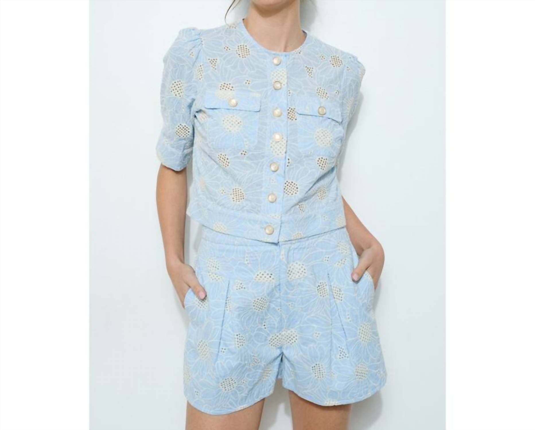 Ina Fashion - Cotton Embroidered Eyelet Cropped Top And Short Set