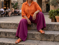 GIGI MODA Wide Leg Linen Pants in magenta - women's pants - detail view