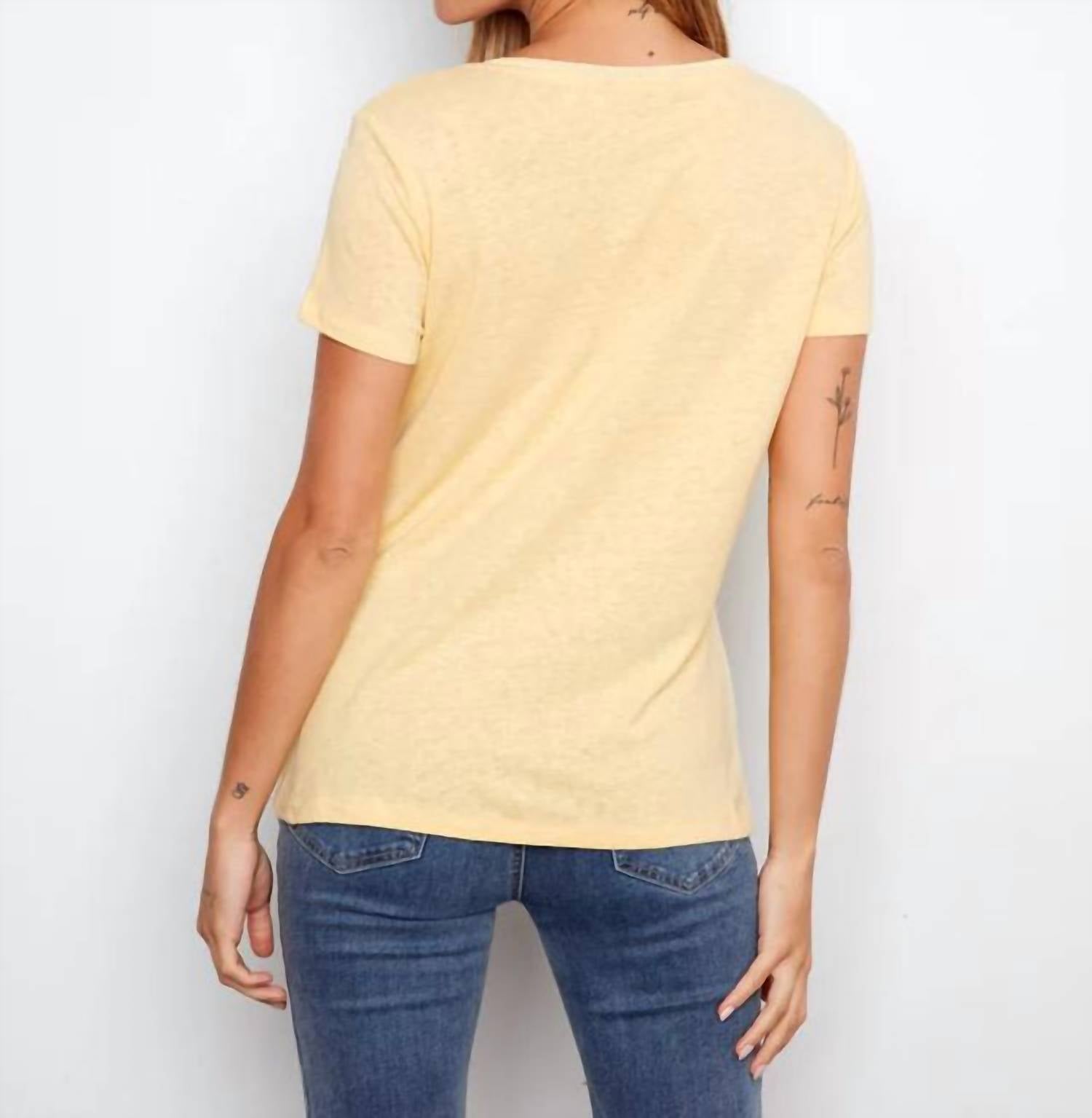 CHARLIE B Linen V-neck T-shirt in sunshine - women's t-shirt - view 4