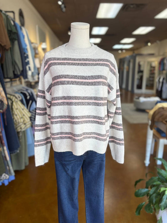 Kld. Signature - Women's Touch Of Pink Striped Sweater