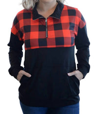 Shirley Stone - Buffalo Plaid Zip Up Pullover