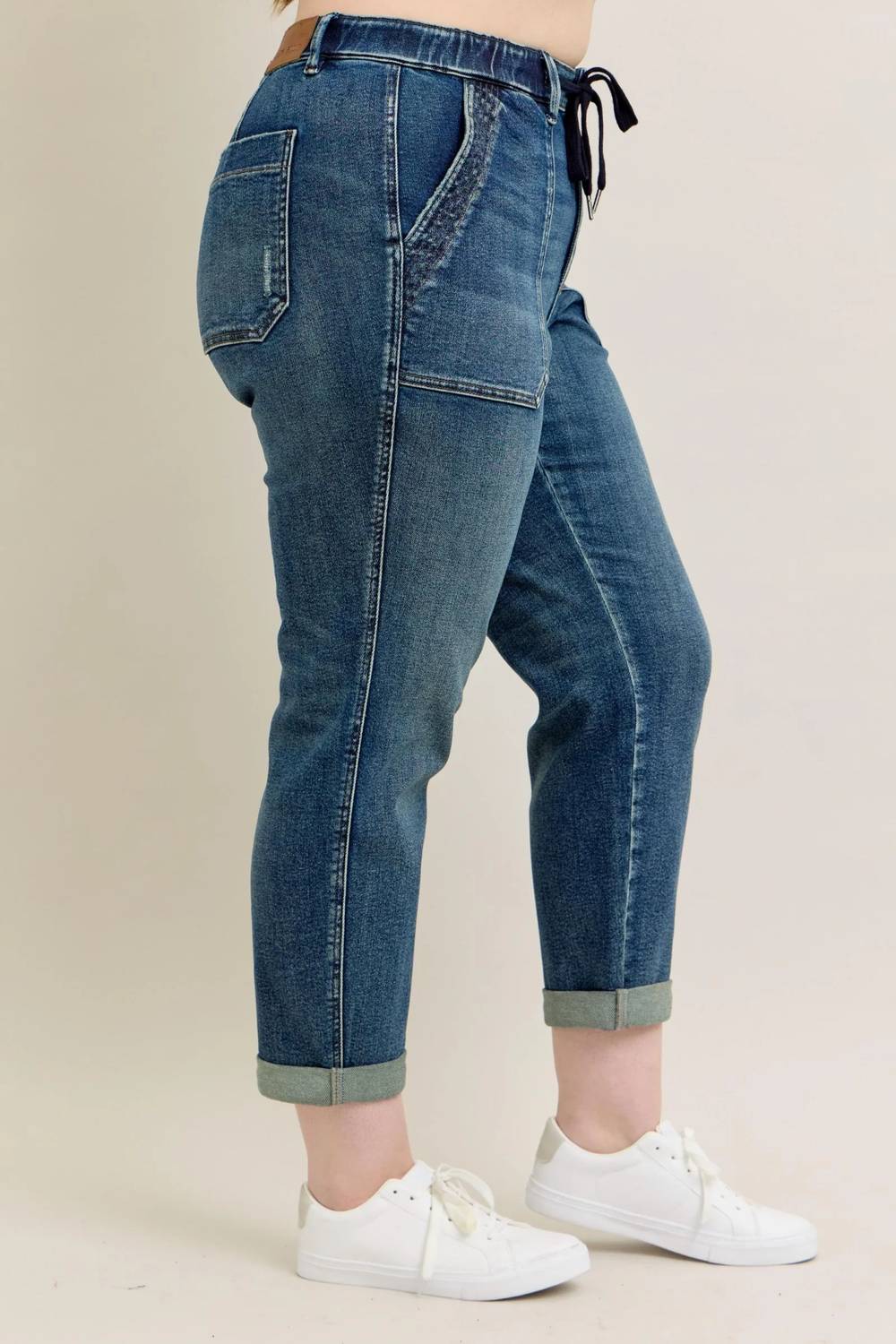 Judy Blue - High Waist Vintage Wash Jogger With Navy Drawstring - Plus