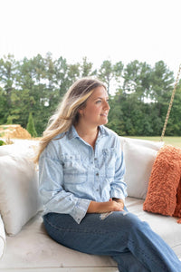 New In Oversized Denim Top in casual chambray oversized denim in blue - women's shirt - alternate view