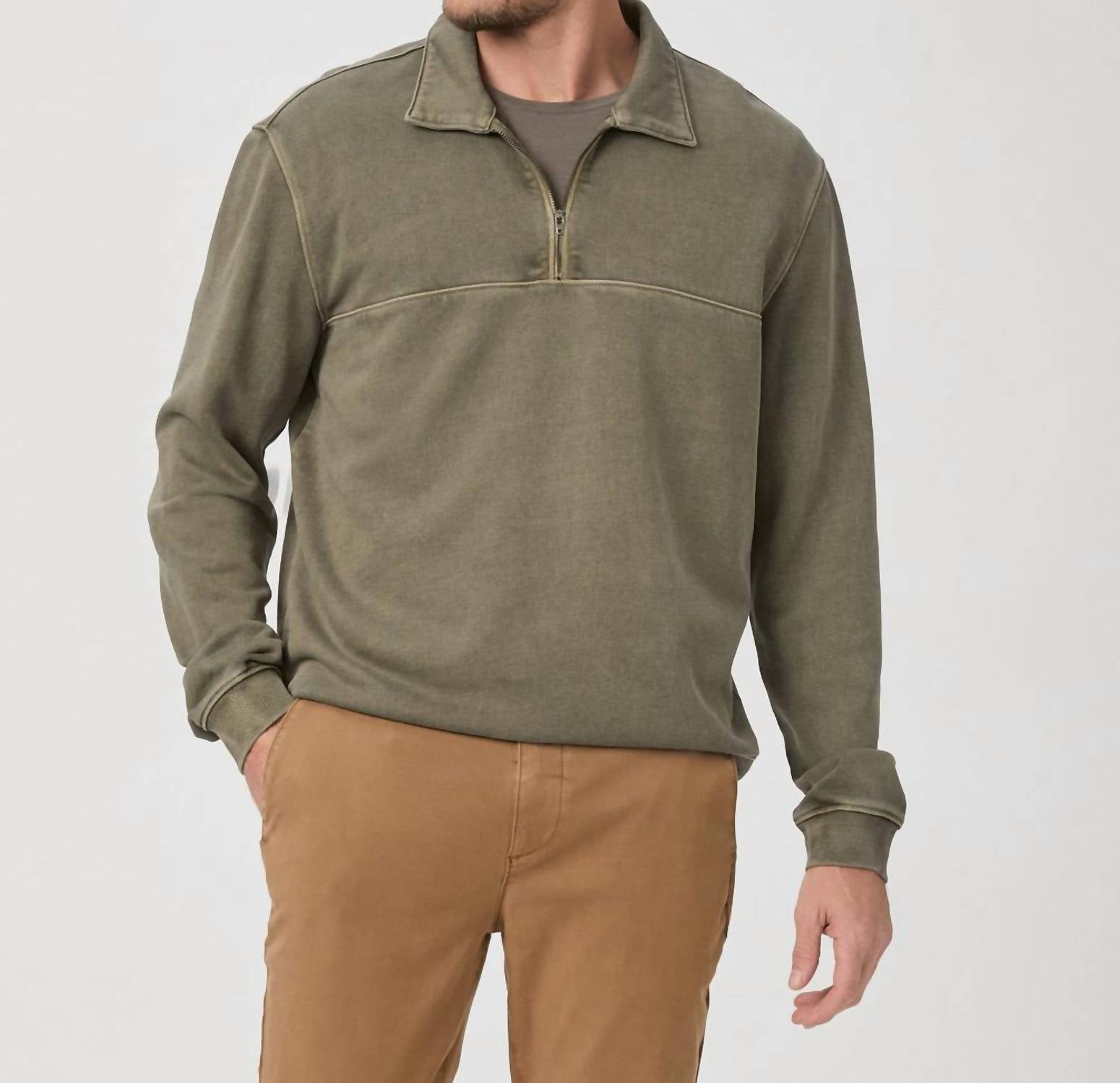 Paige Davion Quarter Zip Pullover in vintage white sage - men's sweater