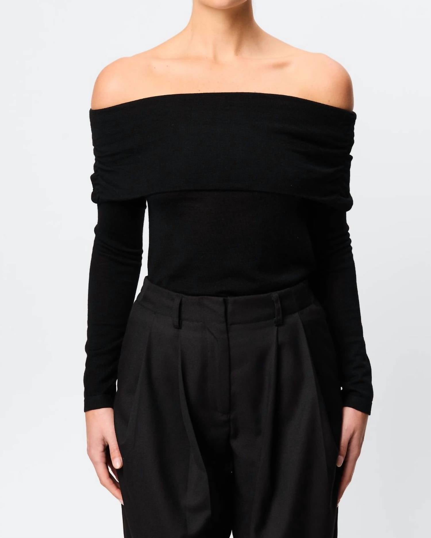 OLIVACEOUS The Maren Off-shoulder Top in black - women's sweater