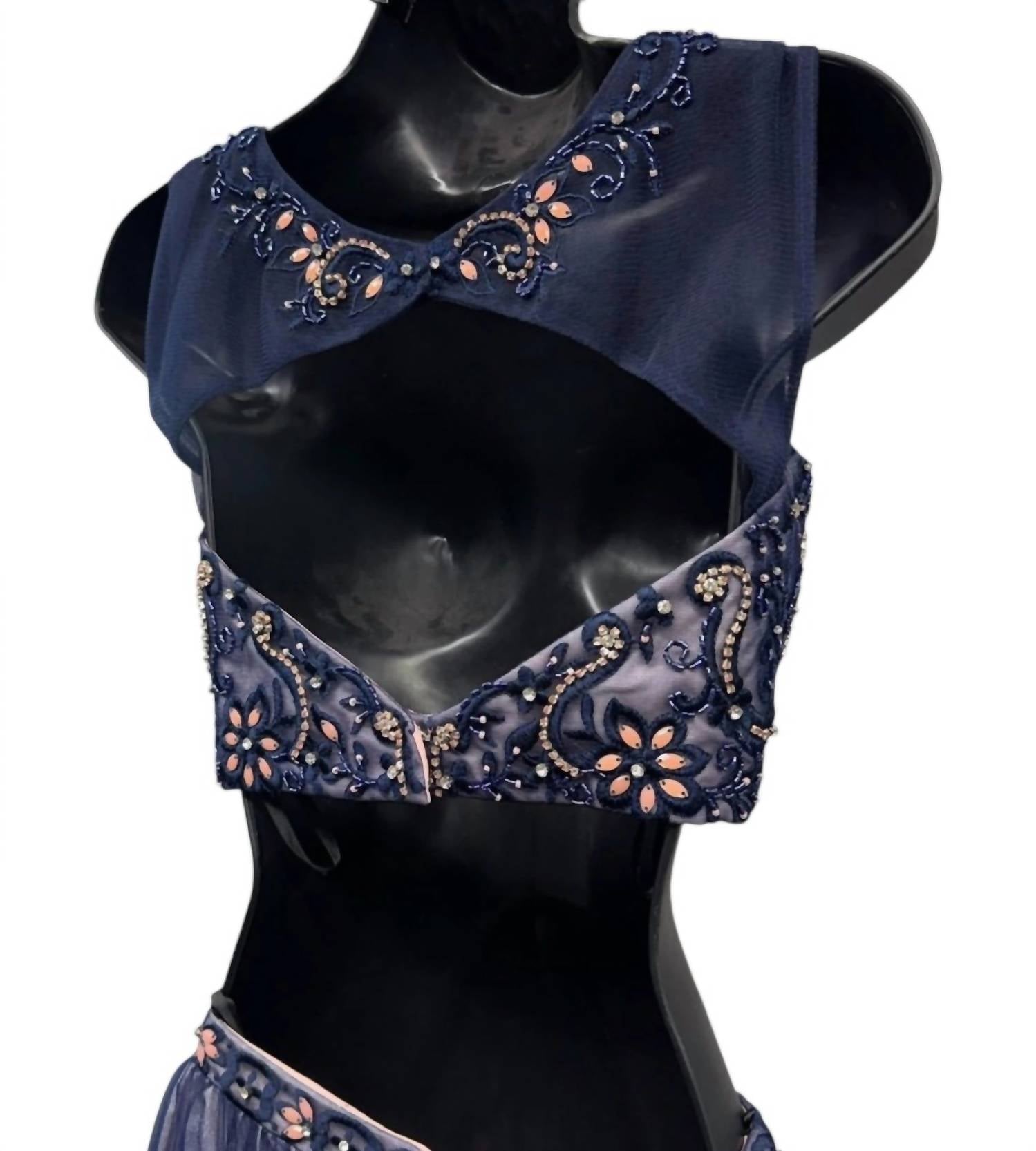 ALYCE PARIS Two Piece Embellished Tulle Prom Dress in navy blush - women's dress - detail view