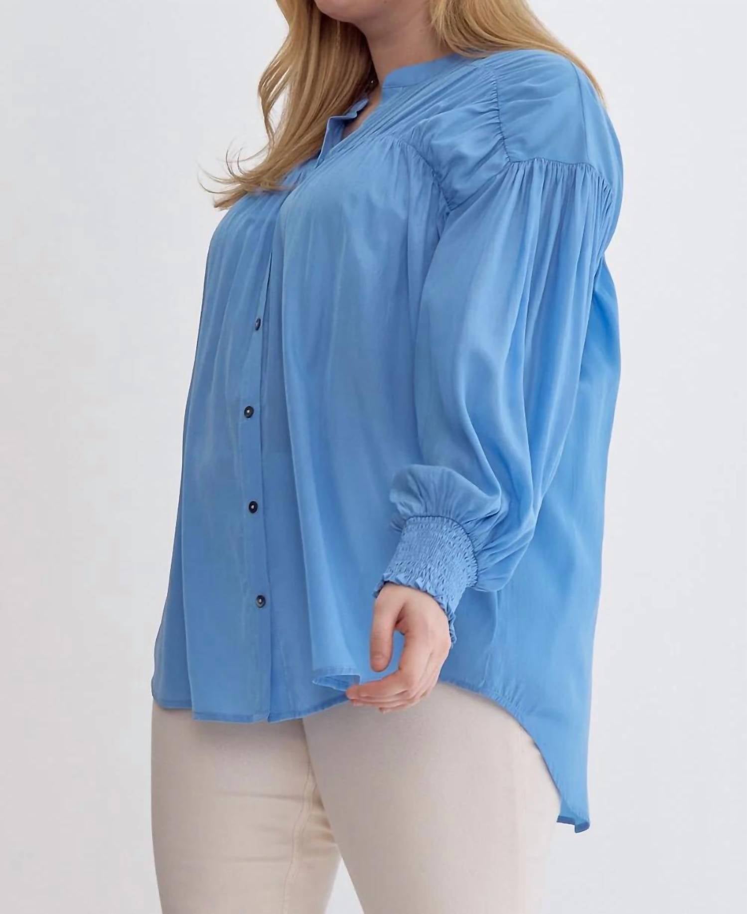 Entro - Sara Curve Pleated Detail Button Up Blouse